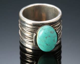 PREMIER DESIGNS Granada Silver Wide Band Ring Faux Turquoise Stone Size