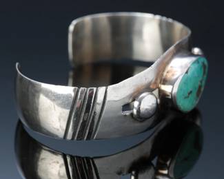 Modern Navajo Silver & Kingman Turquoise Cuff Bracelet SZ: 6.5 Native American Jewelry