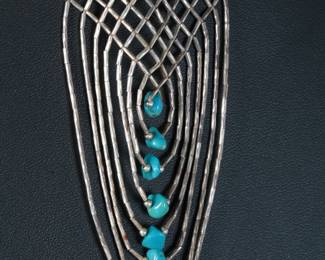 Navajo Liquid Silver & Turquoise 8-Strand Weave Necklace Native American Jewelry