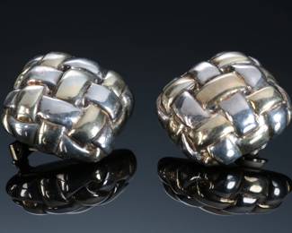 Vintage JEAN DUCLO Quilt Weave Clip-On Earrings