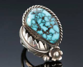 Navajo Katherine Chiquito Silver & GEM Kingman Spiderweb Turquoise Ring SZ: 7 Native American Jewelry