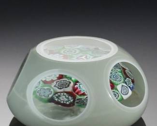 Vintage Murano Glass Galliano Ferro Millefiori Flower Faceted Paperweight Italy