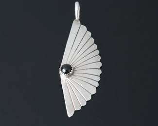 Native American Sterling Silver & Onyx Pendant SIGNED