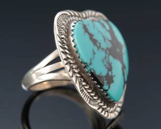 Navajo Sterling Silver & Heart Shaped Turquoise Ring SZ: 6 Native American Jewelry