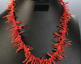 Native American Graduated Coral Brach Necklace 14k Gold Clasp