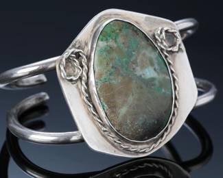 Vintage Navajo Silver & Chrysocolla Cuff Bracelet SZ: 7
