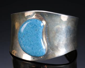 Navajo Sterling Silver & Turquoise Modern Cuff Bracelet Native American Jewelry