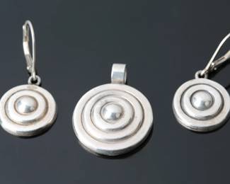 Native American Sterling Silver 3-Piece Set Earrings & Pendant