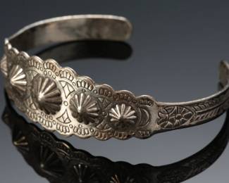 Harvey Era Sterling Plated Copper Stamped Cuff Bracelet SZ: 6.5 Native American Jewelry
