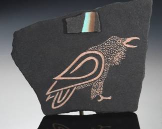 Raven Hand Etched Flagstone Art Ron White Derived From Nature Petroglyphs