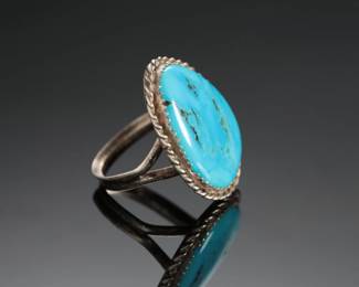 Vintage Traditional Navajo Turquoise & Silver Ring Native American Jewelry