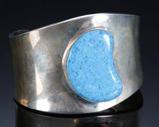 Navajo Sterling Silver & Turquoise Modern Cuff Bracelet Native American Jewelry