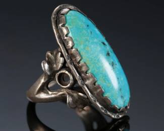 Vintage Navajo Silver & Turquoise Ring Signed TH Native American Jewelry