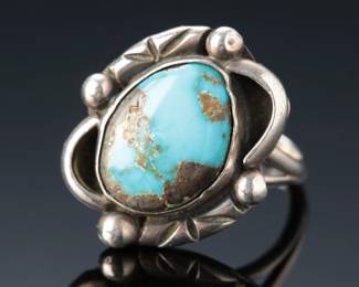 Navajo Sterling and Gem Bisbee Grade Turquoise Ring SZ: 7 Native American Jewelry