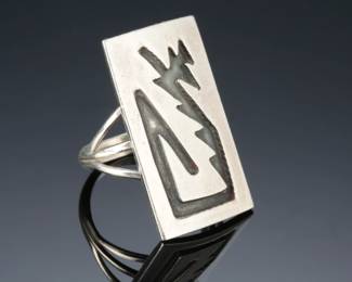 Hopi Silver Overlay Ring SZ: 7.5 Native American Jewelry