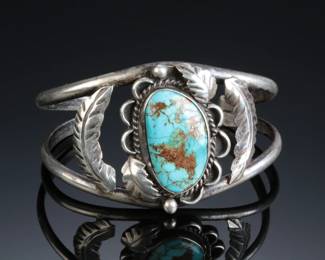 Navajo Silver & Turquoise Cuff Bracelet SZ: 6.25 Native American Jewelry