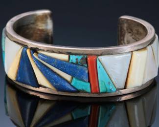 Vintage Native American Multi Stone Raise Inlay Cuff Bracelet