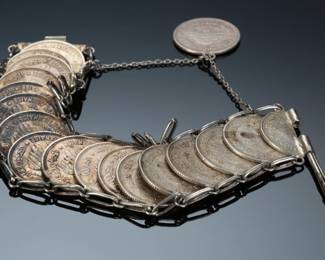 1952 Vintage Middle Eastern Lebanese Coin Bracelet Piastres 50 LIBANAISE