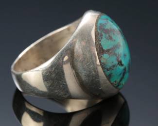 Sterling SIlver & Turquoise Modernist Ring SZ: 9.25