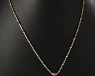 Vintage Navajo Sterling Silver Necklace Black Onyx Pendant Signed Native American Jewelry