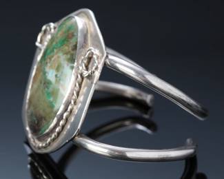 Vintage Navajo Silver & Chrysocolla Cuff Bracelet SZ: 7