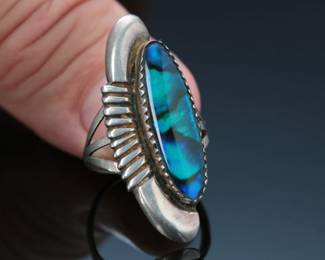 Navajo Sarah Dickens Sterling Silver & Ammonite Ring SZ: 7 Native American Jewelry