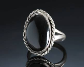 Vintage Native American Black Onyx & Silver Ring Native American Jewelry