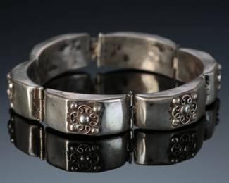 Vintage Mexican Silver Hinged Panel Bracelet