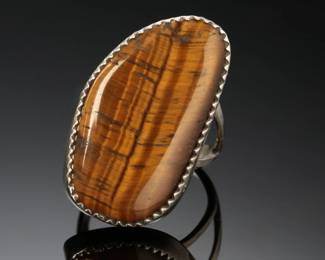 Navajo Jason Livingston Sterling Silver & Tiger’s Eye Ring SZ: 7.75 Native American Jewelry