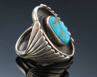 Navajo D. Clark Vintage Silver & Turquoise Ring SZ: 8.5 Native American Jewelry