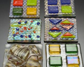 Lot of 6 3x3” Studio Art Fused Glass Tiles/Panels