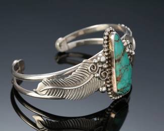 Navajo Sterling Silver & Lone Mountain Turquoise Cuff Bracelet SZ: 6.75 Native American Jewelry