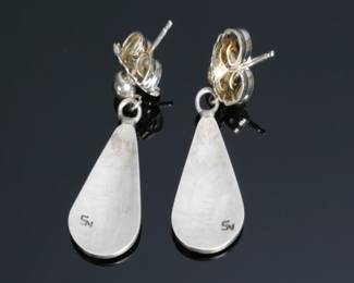 Hopi Silver Overlay Teardrop Earrings Signed Native American Jewelry