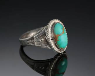 Vintage Navajo Turquoise & Silver Ring Native American Jewelry N