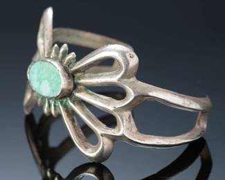 Vintage Navajo Silver Sand Cast Carico Lake Turquoise Variscite Cuff Bracelet SZ: 6 Native American Jewelry