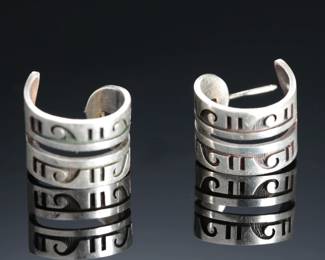 AS-IS Hopi Silver Overlay Earrings Native American Jewelry Signed