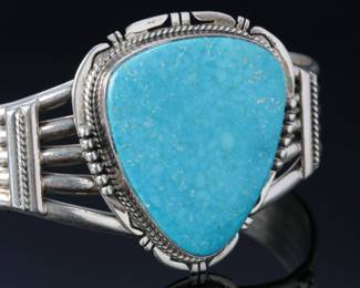 Navajo John Nelson Silver & Kingman Waterweb Turquoise Cuff Bracelet SZ: 6.5 Native American Jewelry