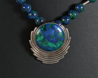 Patricia Allebrand Sterling Silver Azurite Malachite Modernist Necklace