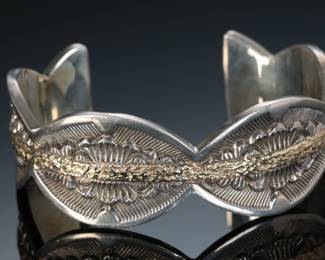 Apache Marc Antia 14k Gold & Sterling Cuff Bracelet Native American Jewelry