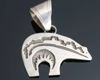 Navajo Glen Sandoval Sterling Silver Overlay Bear Pendant