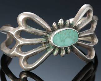 Vintage Navajo Silver Sand Cast Carico Lake Turquoise Variscite Cuff Bracelet SZ: 6 Native American Jewelry