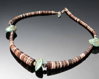 Santo Domingo Graduated Heishi & 3 Turquoise Nugget Necklace Native American Jewelry