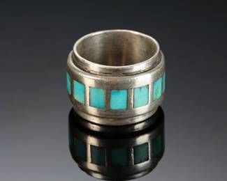 Silver & Turquoise Inlay Modern Ring SZ: 8.25
