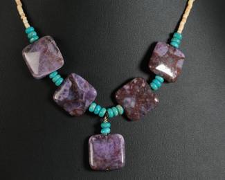 Sugilite Turquoise & Heishi Bead Necklace 18"