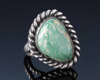 Navajo Gene Natan Carico Lake Turquoise Variscite Sterling Silver Ring SZ: 8 Native American Jewelry