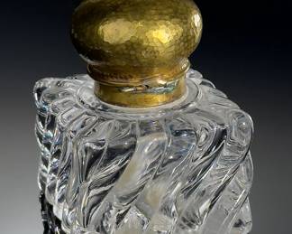 AS-IS Antique French Hammered Brass & Crystal inkwell
