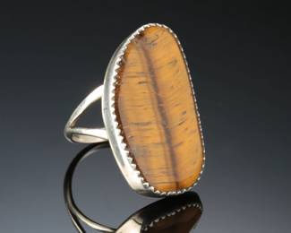 Navajo Jason Livingston Sterling Silver & Tiger’s Eye Ring SZ: 7.75 Native American Jewelry