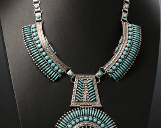 Navajo Francis M. Begay Sterling Silver & Needlepoint Turquoise Necklace Native American Jewelry