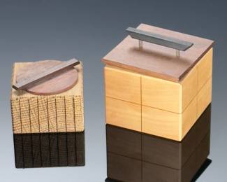Lot of 2 Paul Sumner Art Wood Trinket Boxes Studio Art