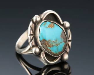 Navajo Sterling and Gem Bisbee Grade Turquoise Ring SZ: 7 Native American Jewelry